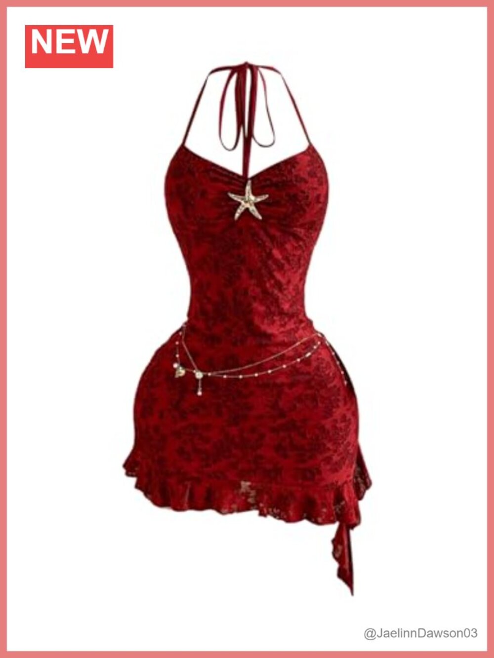 Women's Floral Lace Bodycon Mini Dress Ruffle Halter Party Night Out